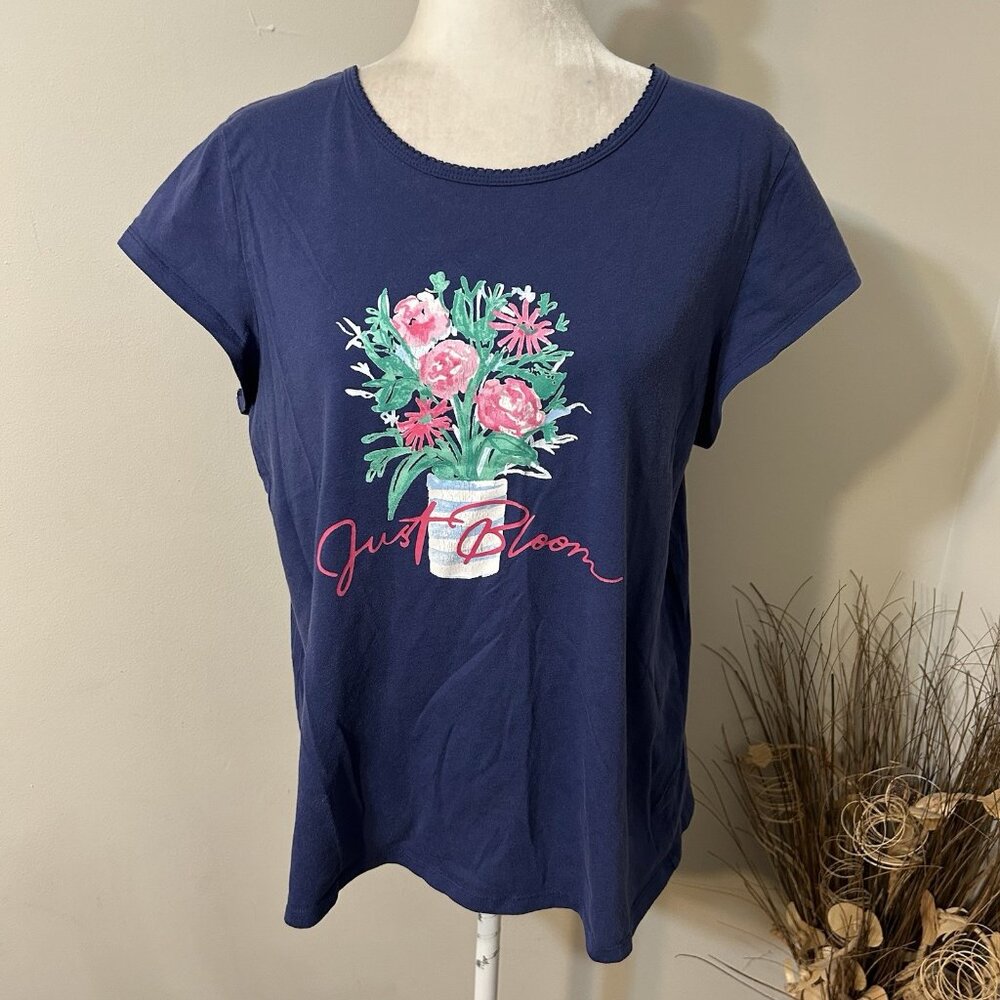 Croft & Barrow Intimates Women Blue  Short Sleeve Pajama T-shirt Top Floral Sz L